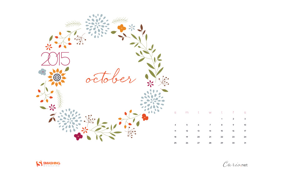 Desktop wallpaper calendar - Octombrie 2015 14 oct 15 fall floral cal 1920x1200