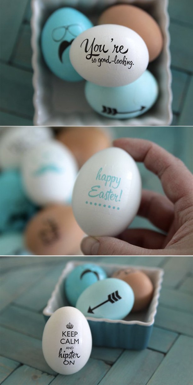 Oua vopsite cu matase naturala si alte idei de decorare a oualor de Paste 15 oua decorate cu print
